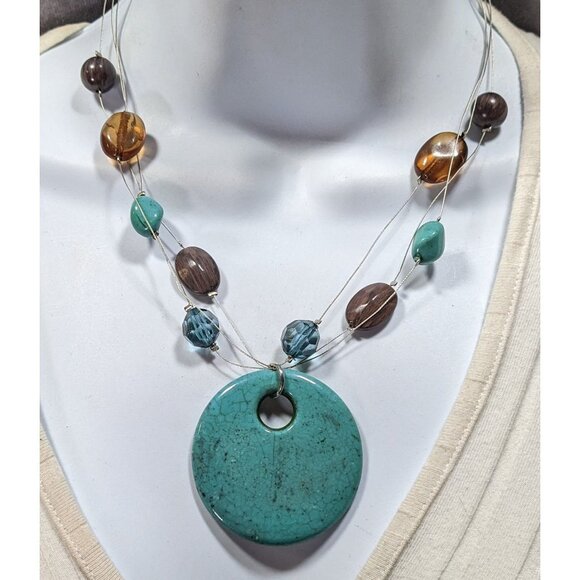 Bohemian Blue And Brown Beaded Pendant Necklace - Picture 4 of 5